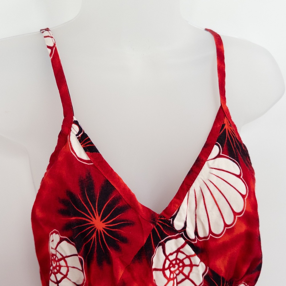 Vintage Y2K Sun Dress Womens L Red Fitted Seashell 90s Tropical‎ Beach Surfer - Picture 3 of 10